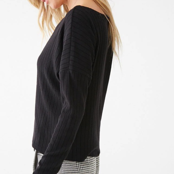 Brushed Ribbed Drop-Shoulder Top - Picture 3 of 4